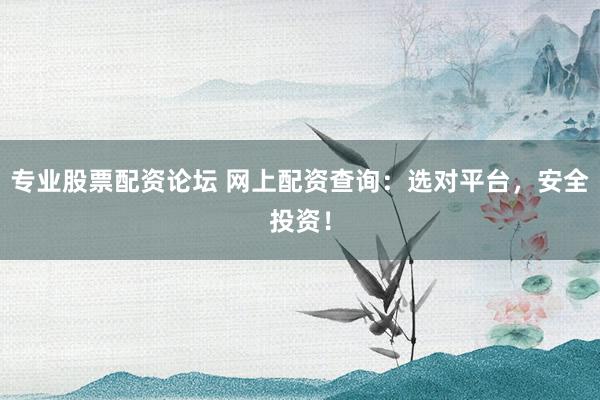 专业股票配资论坛 网上配资查询：选对平台，安全投资！