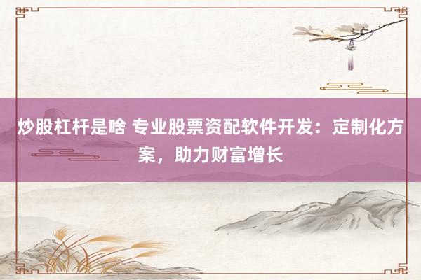 炒股杠杆是啥 专业股票资配软件开发：定制化方案，助力财富增长