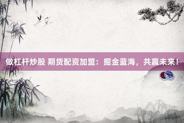 做杠杆炒股 期货配资加盟：掘金蓝海，共赢未来！
