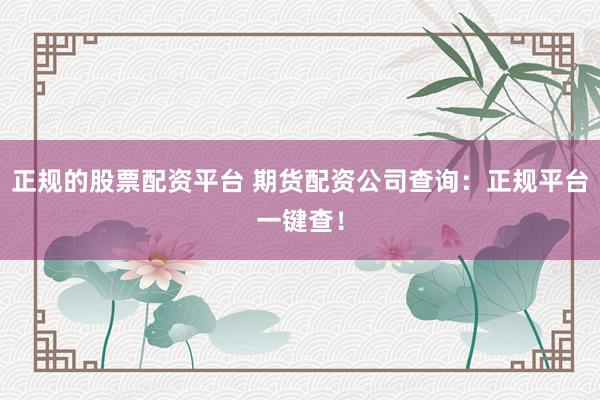 正规的股票配资平台 期货配资公司查询：正规平台一键查！