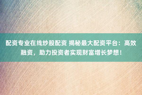 配资专业在线炒股配资 揭秘最大配资平台：高效融资，助力投资者实现财富增长梦想！