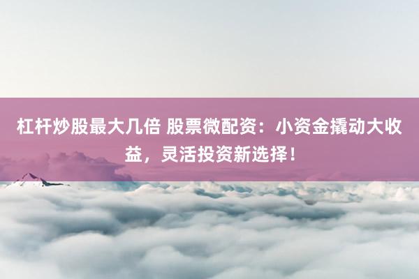 杠杆炒股最大几倍 股票微配资：小资金撬动大收益，灵活投资新选择！