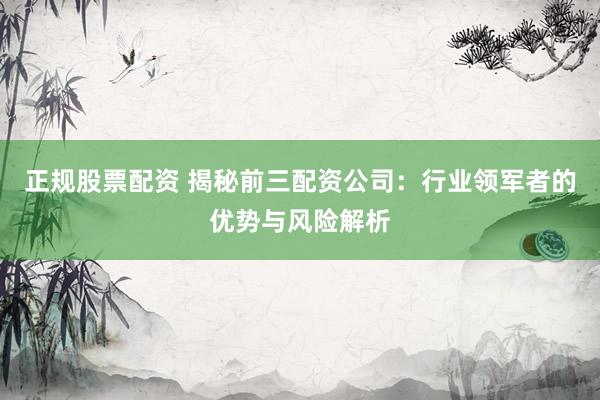 正规股票配资 揭秘前三配资公司：行业领军者的优势与风险解析