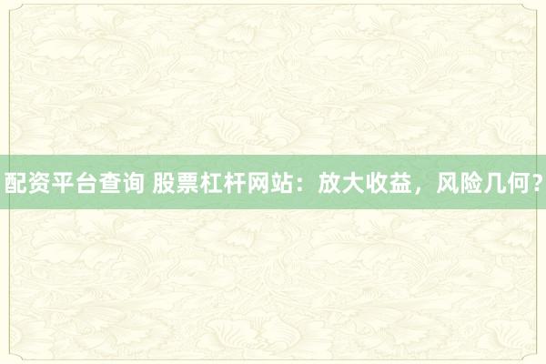 配资平台查询 股票杠杆网站:放大收益,风险几何?